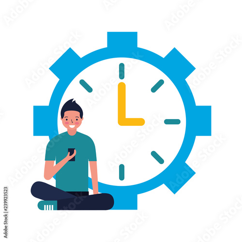man sitting with mobile and clock daily routine