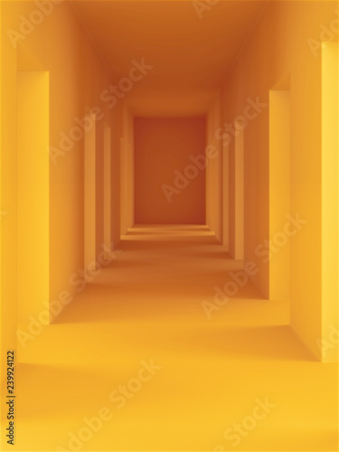 Empty yellow corridor minimalist interior background. Creative design minimal concept, 3D rendering illustration.
