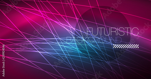 Digital technology abstract background - neon geometric design. Abstract glowing lines. Colorful techno background. Futuristic shape.