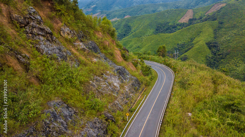 Beautiful skyline on the hill, Mountain road, Curve road from Pua District to Boklua District