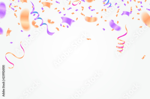 Party balloons illustration. Confetti and ribbons flag ribbons, Merry Christmas Party xmas Poster and Happy New Year