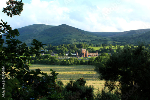 Sweetheart Abbey and criffel Hill, New Abbey, Dumfries, Scotland 
