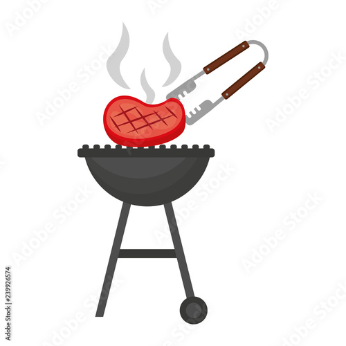barbecue grill with meat and tongs
