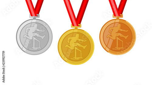 hurdling complete shinny medals set gold siver and bronze in flat style