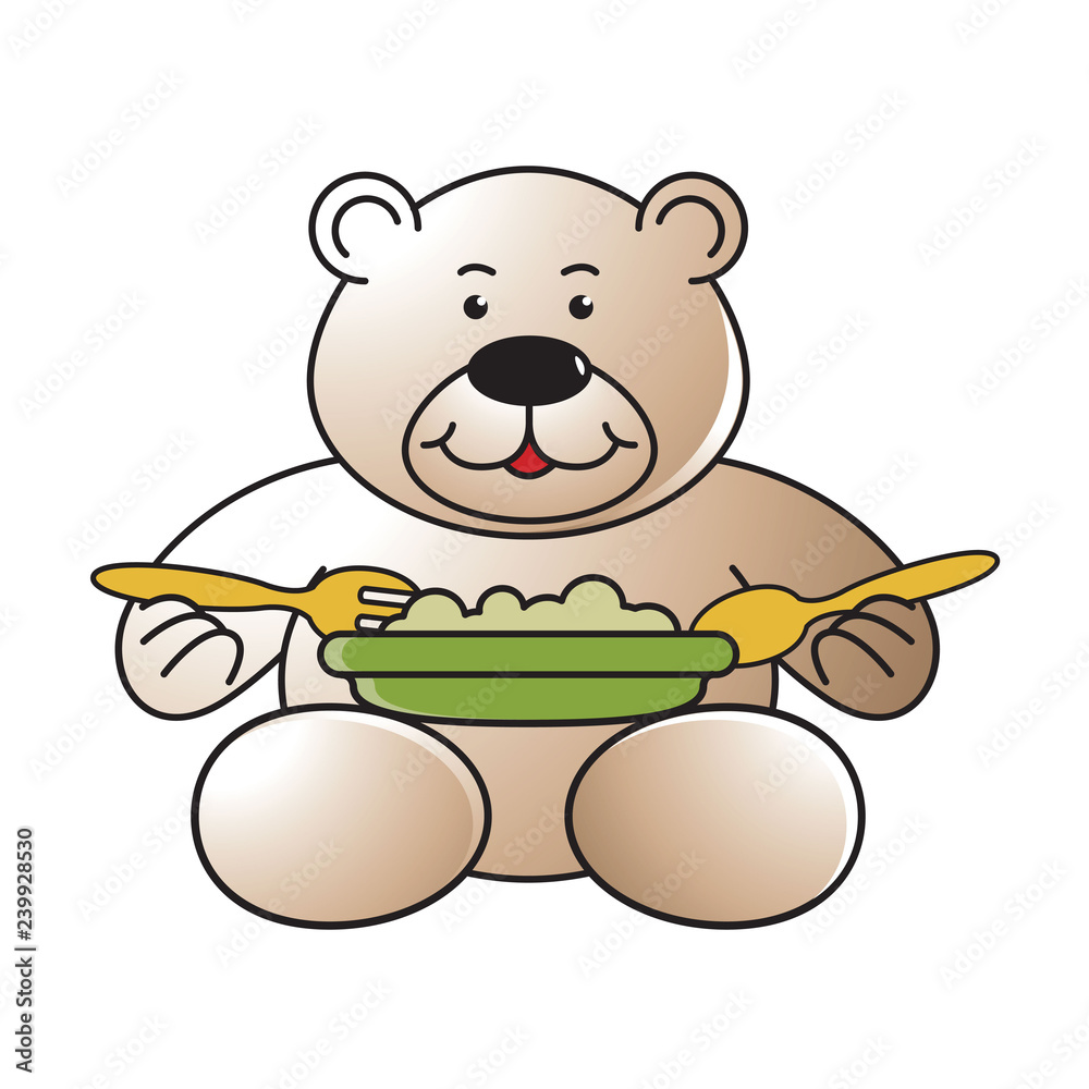 happy cute bear vector cartoon sitting and eating isolated on white Stock  Vector | Adobe Stock