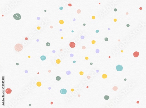 Colorful polka dot confetti watercolor and pencil colors painting abstract background illustration