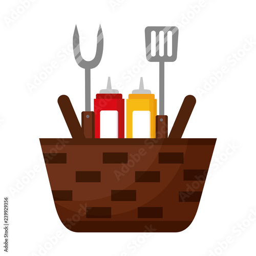 wicker basket sauces and utensils barbecue