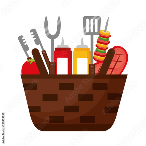 wicker basket barbecue sauces kebab meat