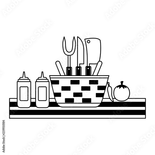 wicker basket picnic sauces and utensils