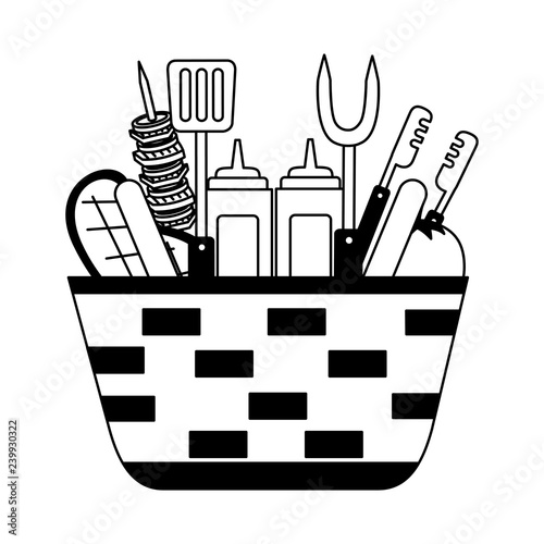 wicker basket barbecue sauces kebab meat