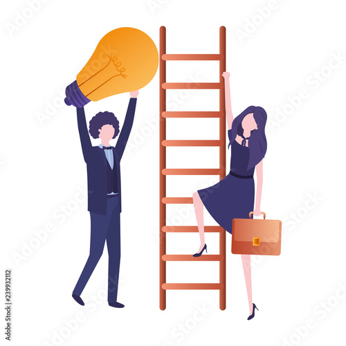 business couple with stair and light bulb avatar character