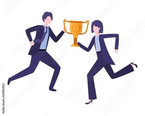 business couple with trophy avatar character
