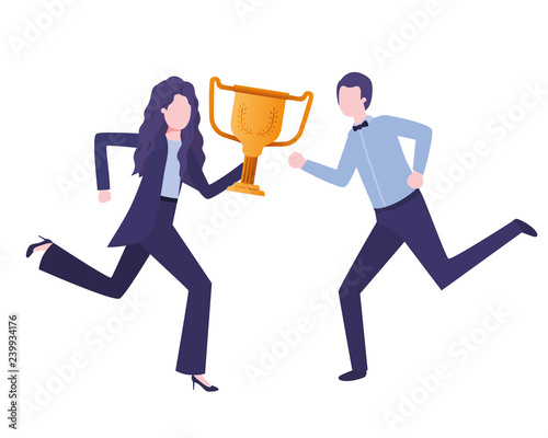 business couple with trophy avatar character