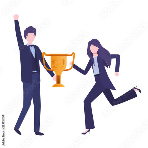 business couple with trophy avatar character