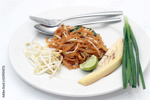 Thai food Pad thai , Stir fry noodles with in padthai style isolate white background 