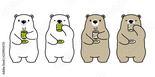 Bear vector polar bear tea coffee drink cartoon character icon logo isolated illustration