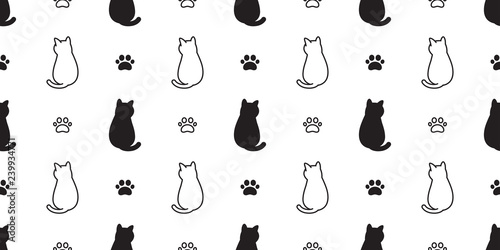 cat Seamless pattern vector paw kitten calico cartoon scarf isolated halloween tile background repeat wallpaper illustration doodle
