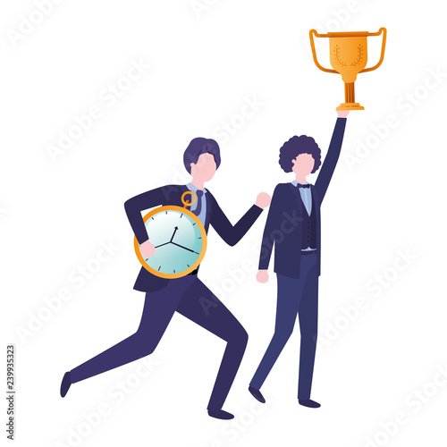 businessmen with clock and trophy avatar character