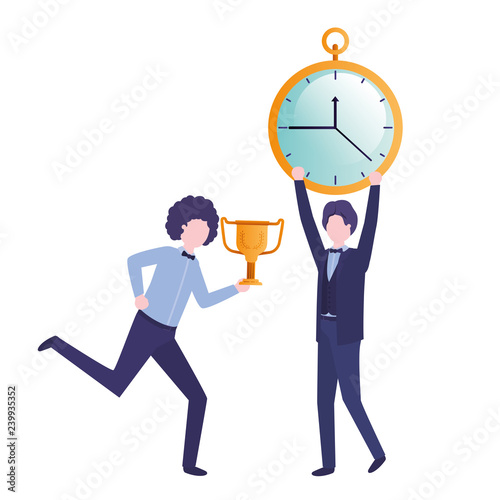 businessmen with clock and trophy avatar character