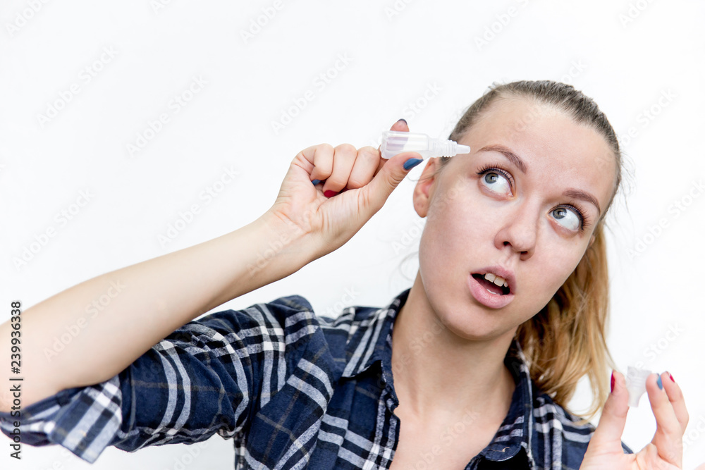 Young woman with bad eyesight with glasses and contact lenses Young woman with bad eyesight with glasses and contact lenses