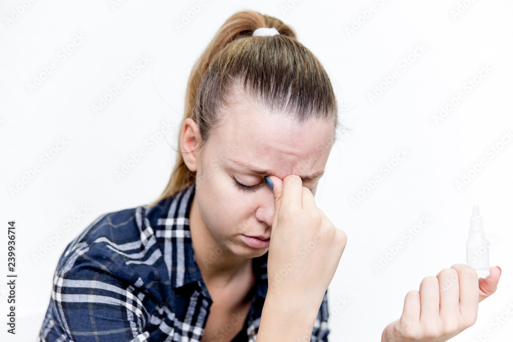 Young woman with bad eyesight with glasses and contact lenses Young woman with bad eyesight with glasses and contact lenses