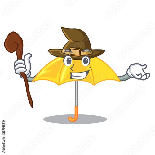 Witch beautiful open umbrella on yellow character