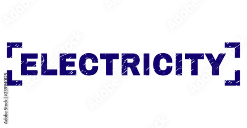 ELECTRICITY title seal imprint with grunge texture. Text title is placed between corners. Blue vector rubber print of ELECTRICITY with grunge texture.