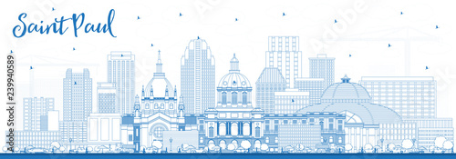 Outline Saint Paul Minnesota City Skyline with Blue Buildings.