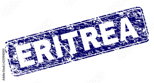 ERITREA stamp seal imprint with grunge texture. Seal shape is a rounded rectangle with frame. Blue vector rubber print of ERITREA title with grunge texture.