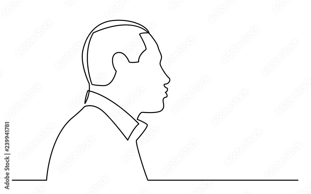 continuous line drawing of isolated on white background profile portrait of young african american man