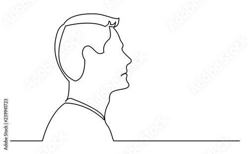 continuous line drawing of isolated on white background profile portrait of unhappy man