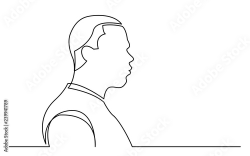 continuous line drawing of isolated on white background profile portrait of young african-american man