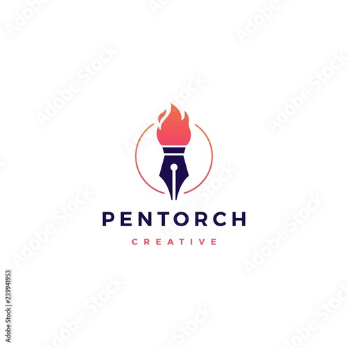 pen torch fire flame logo vector icon