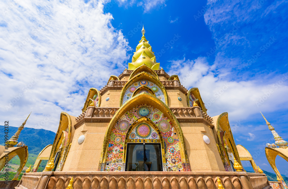 Big Main Pagoda in Wat Phra That Pha Son Kaew temple at Phetchabun Thailand