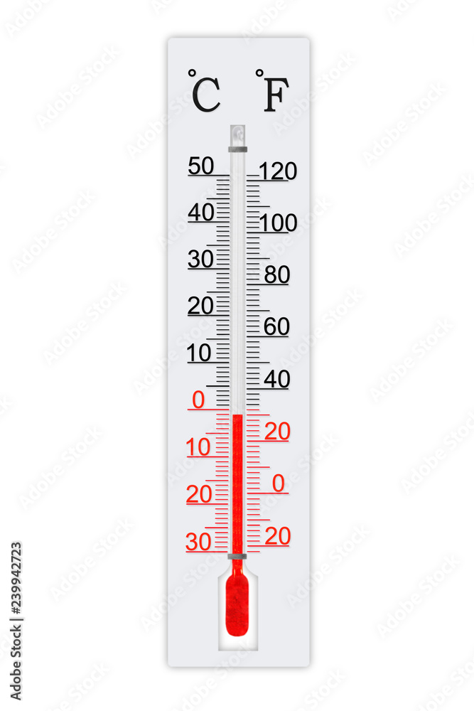 Air thermometer isolated on white background. Temperature plus 1 degrees  celsius Stock Photo