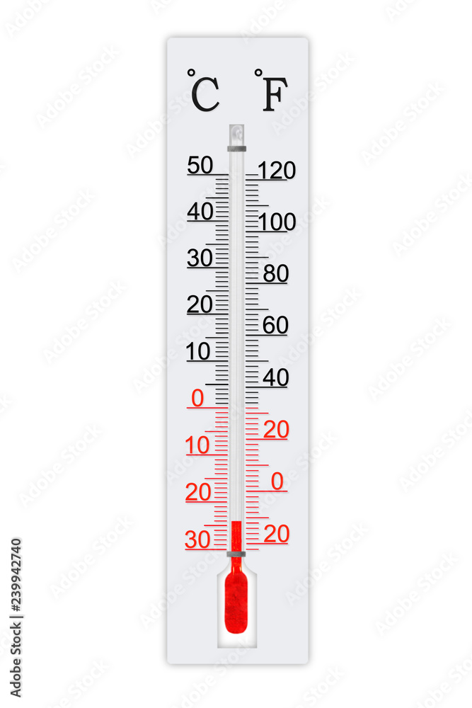 Meteorology thermometer isolated on white background. Thermometer shows air  temperature minus 24 degrees celsius or minus 11 degrees fahrenheit Stock  Photo | Adobe Stock