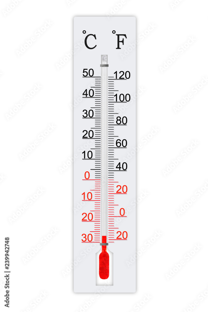 Meteorology thermometer isolated on white background. Thermometer shows air  temperature minus 27 degrees celsius or minus 16 degrees fahrenheit Stock  Photo | Adobe Stock