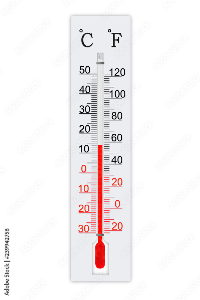 Meteorology thermometer isolated on white background. Thermometer shows air  temperature plus 14 degrees celsius or plus 57 degrees fahrenheit Stock  Photo | Adobe Stock