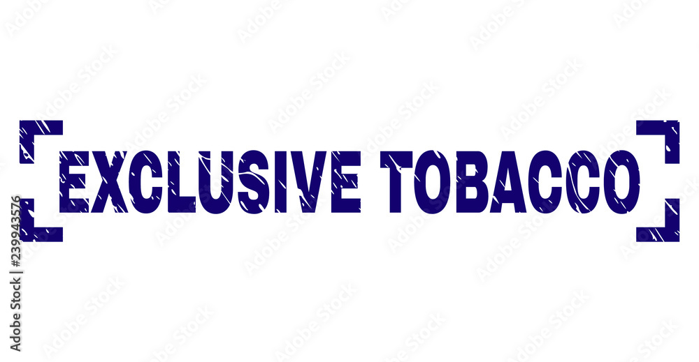 EXCLUSIVE TOBACCO title seal print with corroded style. Text tag is placed between corners. Blue vector rubber print of EXCLUSIVE TOBACCO with corroded texture. EXCLUSIVE TOBACCO title seal print with corroded style. Text tag is placed between corners. Blue vector rubber print of EXCLUSIVE TOBACCO with corroded texture.
