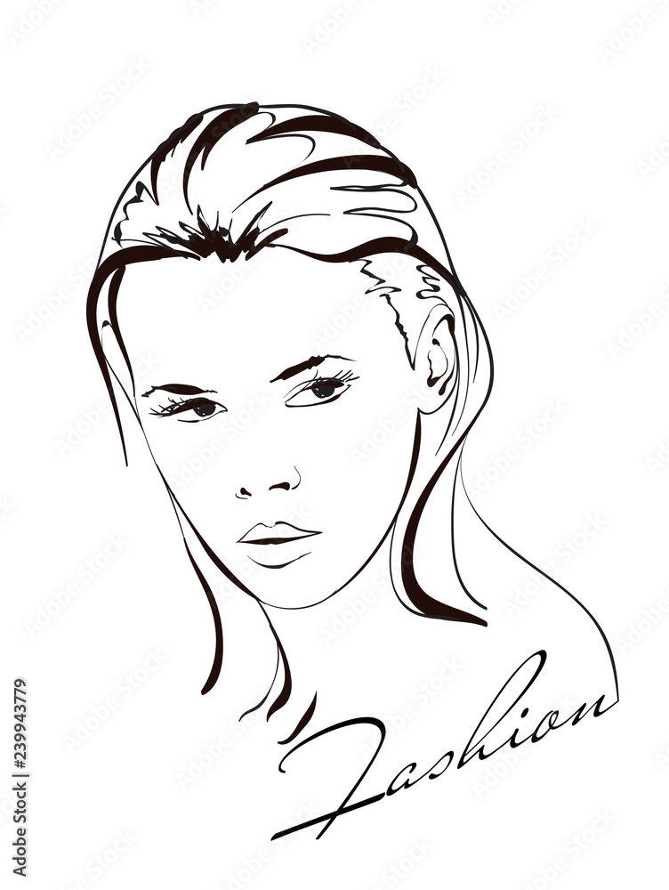Fashion girls face. Woman face. Hand-drawn fashion model.