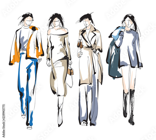Fashion girls sketch. Fashion illustration. Drawing fashion models