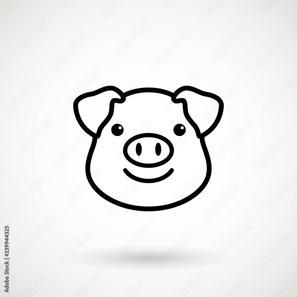 Pig line icon. logo Piglet face with smile in outline style. Icon of Cartoon pig head with smile. Chinese New Year 2019. Zodiac. Chinese traditional Design, decoration Vector illustration. Pig line icon. logo Piglet face with smile in outline style. Icon of Cartoon pig head with smile. Chinese New Year 2019. Zodiac. Chinese traditional Design, decoration Vector illustration.