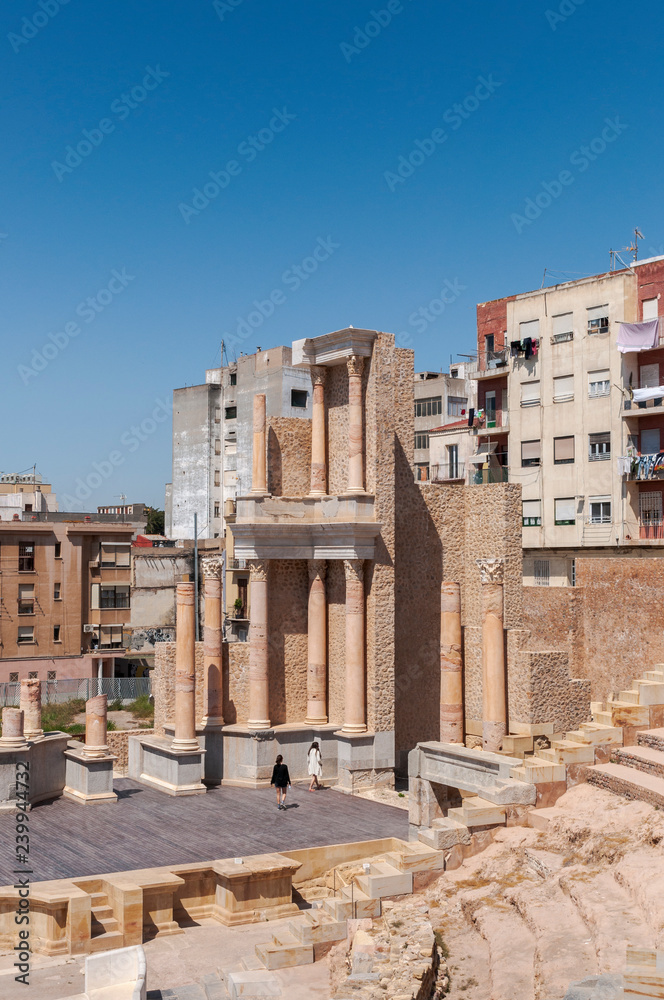 Views of the Roman Theatre of Cartagena, Spain. It was built between 5 and 1 BC.