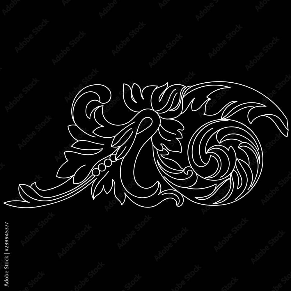 Fototapeta premium Black vintage baroque ornament, corner. Retro pattern antique style acanthus.