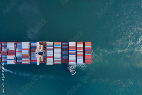 Top view of Ship of Business Logistics Cargo concept and the map global partner connection of Container Cargo freight ship for Import Export ,which The logistic and transportation of International