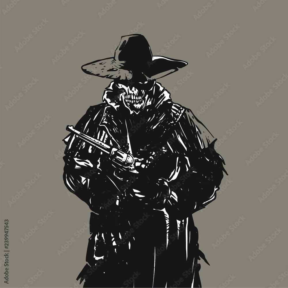 Outlaw skull cowboy illustration Stock Vector | Adobe Stock