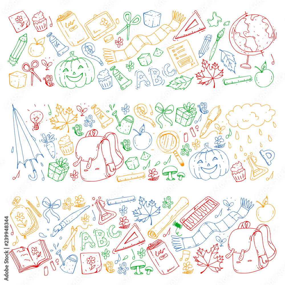 Vector seamless pattern with school and education icons. Vector seamless pattern with school and education icons.