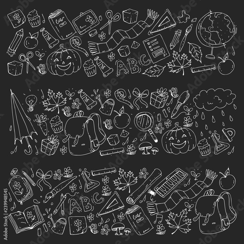 Vector seamless pattern with school and education icons.