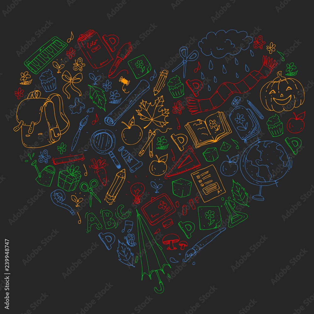 Fototapeta premium Vector seamless pattern with school and education icons.