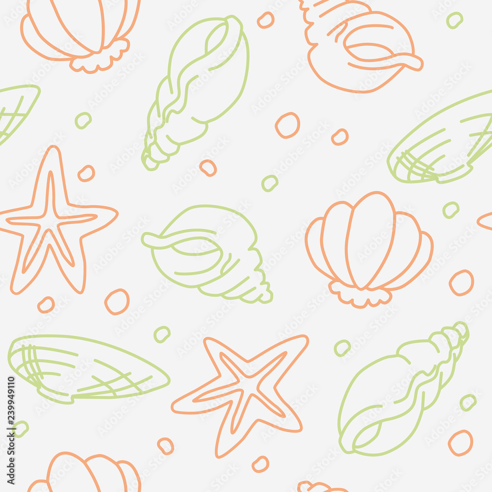 Seamless pattern of seashells and starfishes Seamless pattern of seashells and starfishes